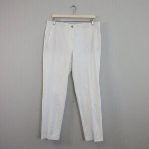 J Jill Women's Pants 14 White Cotton Blend Pleated Stretch Minimalist Beach 432